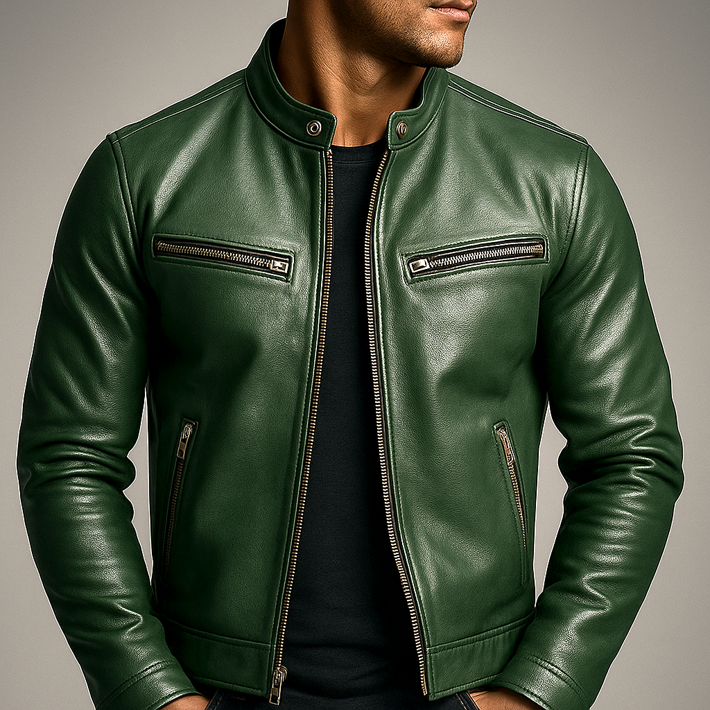 Men's Vintage Leather Jacket Genuine Cotton Lined Classic Zippered