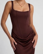 Women's Pleated Maxi Dress Off-Shoulder Cinched Waist Sling Dress