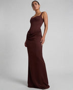 Women's Pleated Maxi Dress Off-Shoulder Cinched Waist Sling Dress