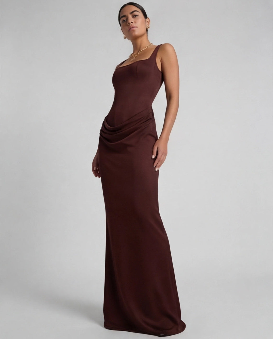 Women's Pleated Maxi Dress Off-Shoulder Cinched Waist Sling Dress