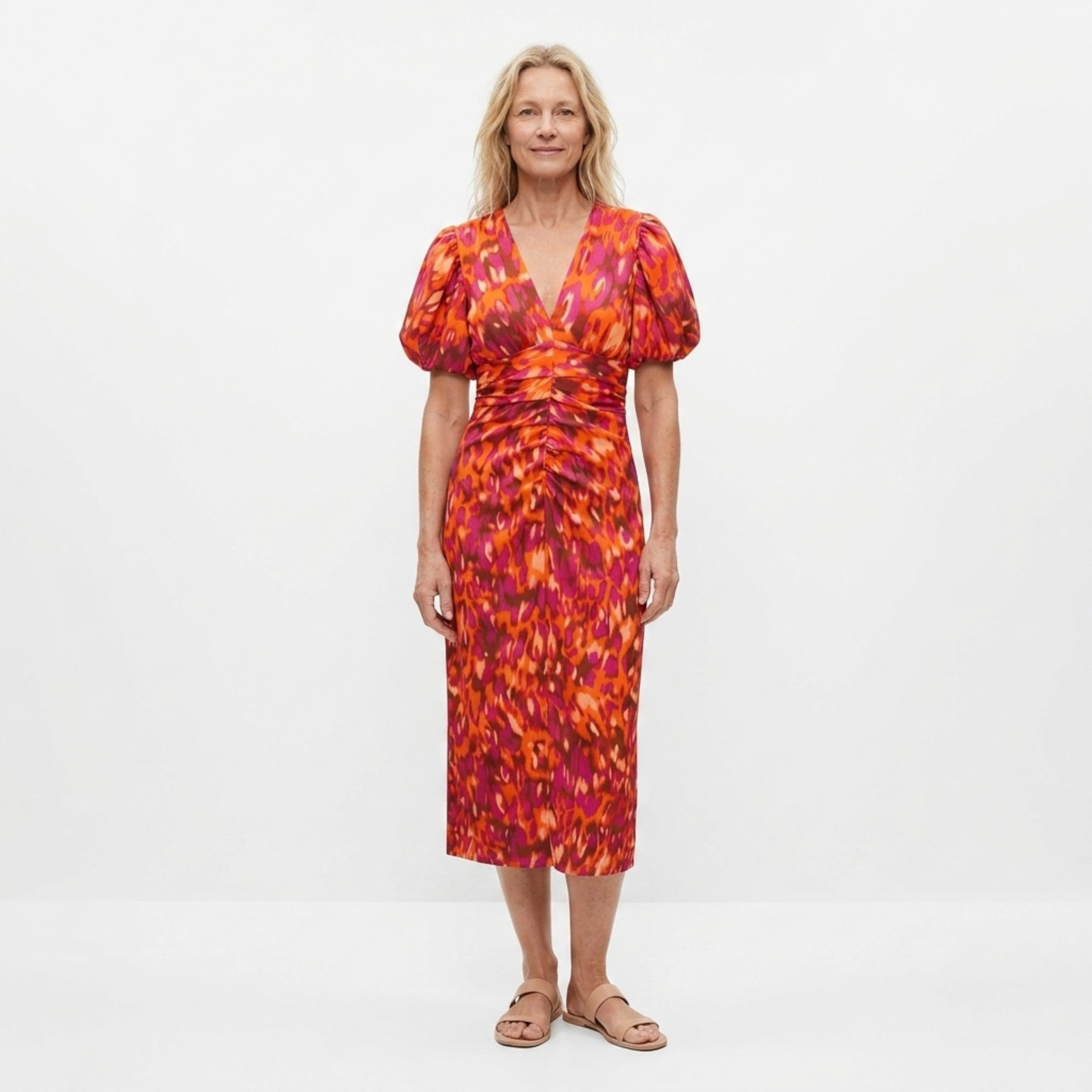 Women's Printed Wrap Maxi Dress Deep V-Neck Volume Sleeve Crossover