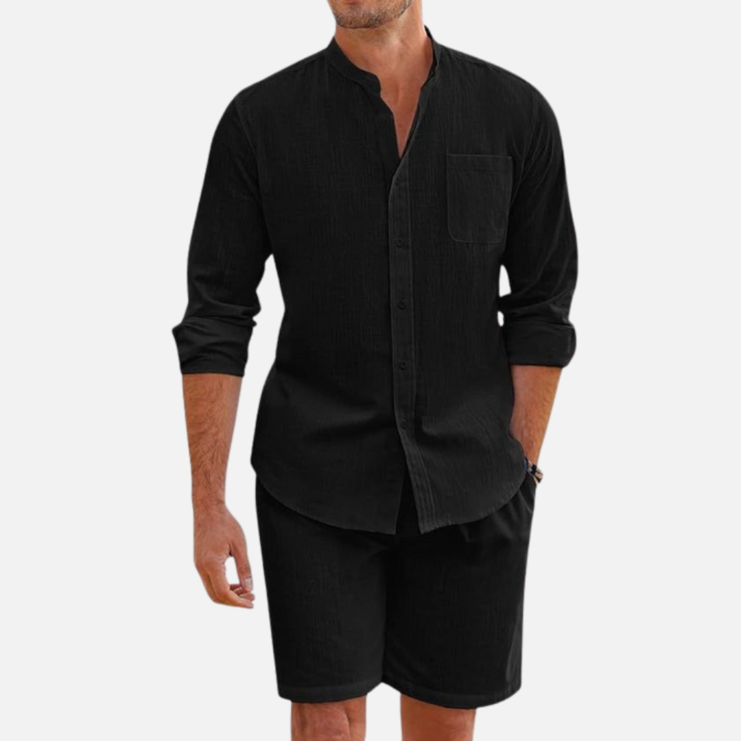 Men's Two-Piece Relaxed Linen Summer Outfit for Casual Wear