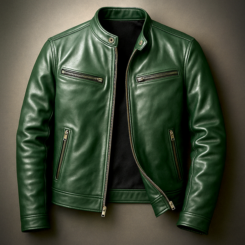Men's Vintage Leather Jacket Genuine Cotton Lined Classic Zippered