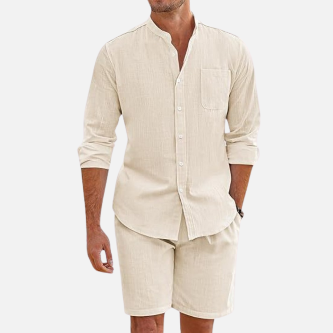 Men's Two-Piece Relaxed Linen Summer Outfit for Casual Wear