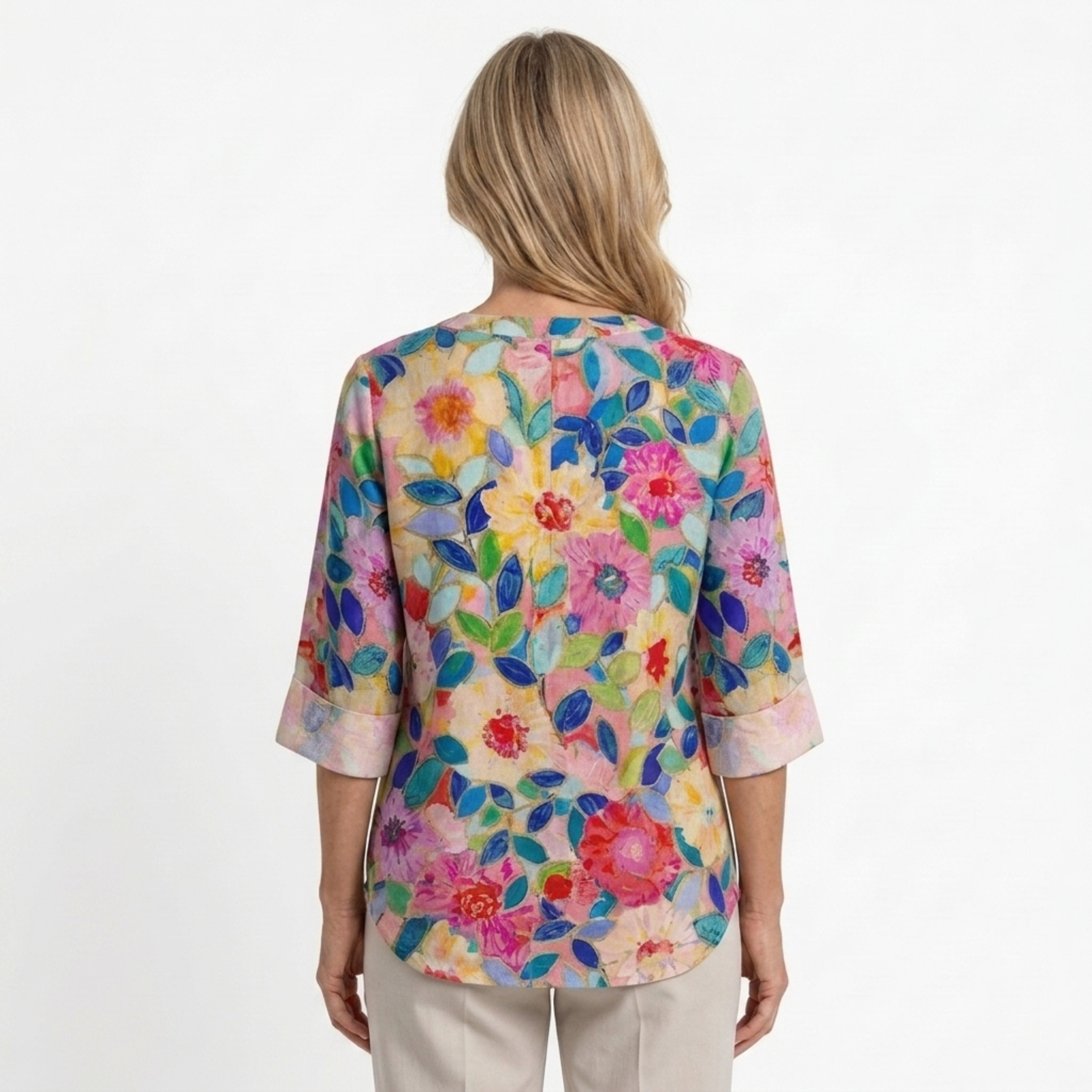 Women's Floral Print Blouse Three Quarter Sleeve Button Front Loose