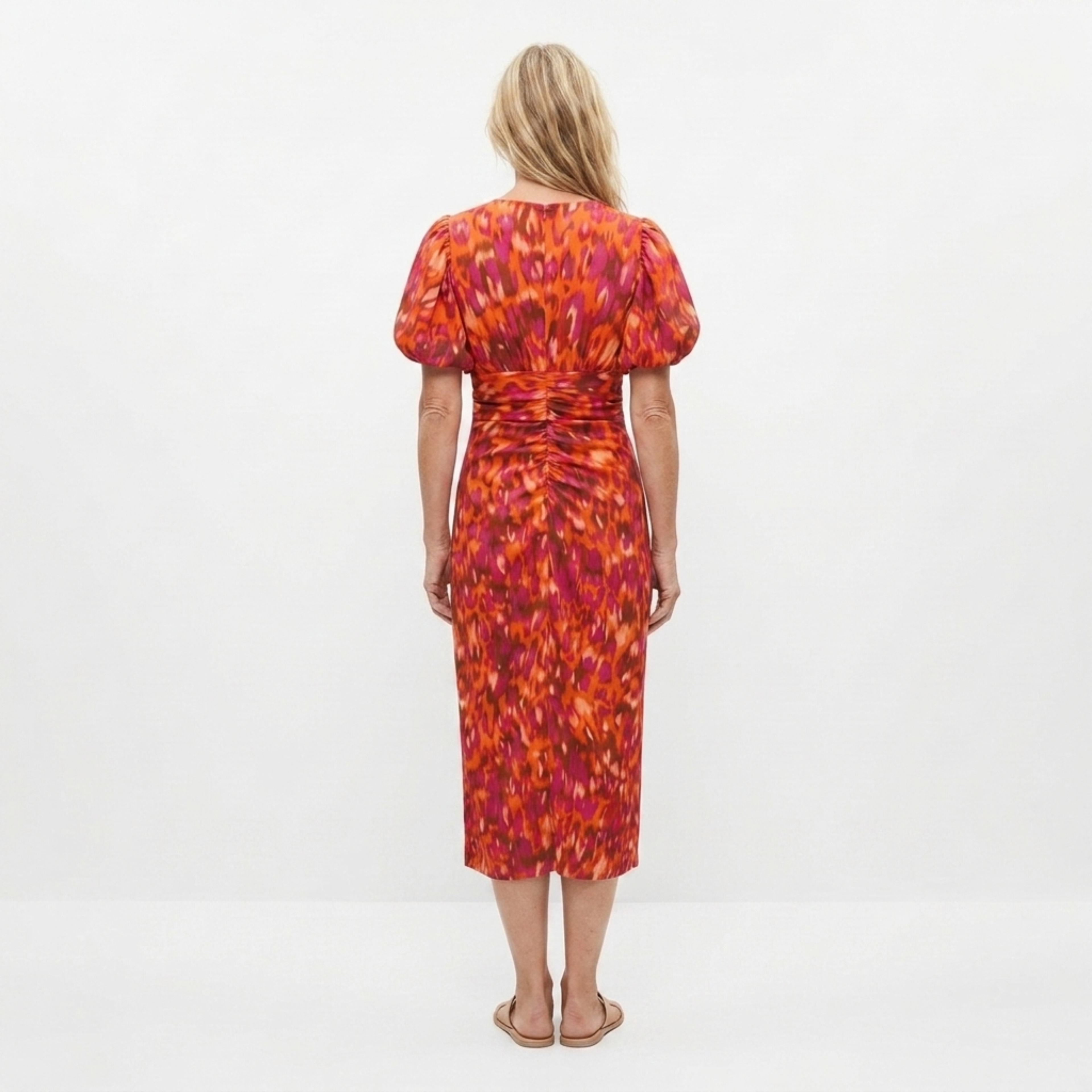 Women's Printed Wrap Maxi Dress Deep V-Neck Volume Sleeve Crossover