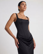 Women's Pleated Maxi Dress Off-Shoulder Cinched Waist Sling Dress