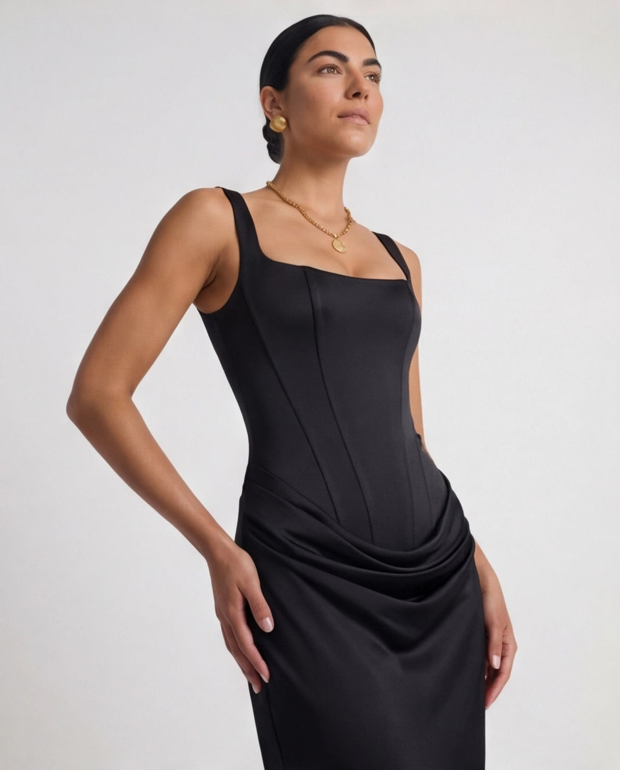 Women's Pleated Maxi Dress Off-Shoulder Cinched Waist Sling Dress