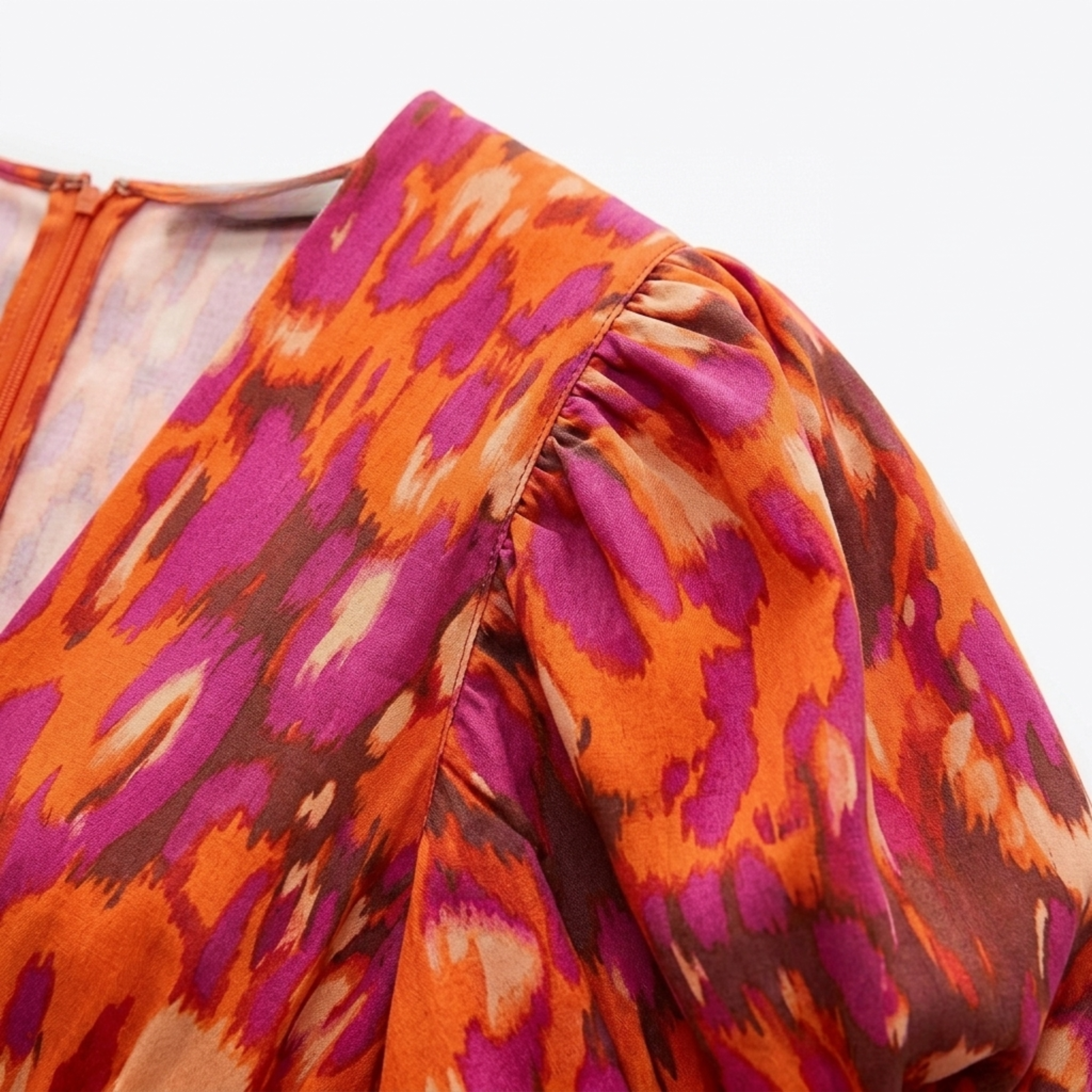 Women's Printed Wrap Maxi Dress Deep V-Neck Volume Sleeve Crossover