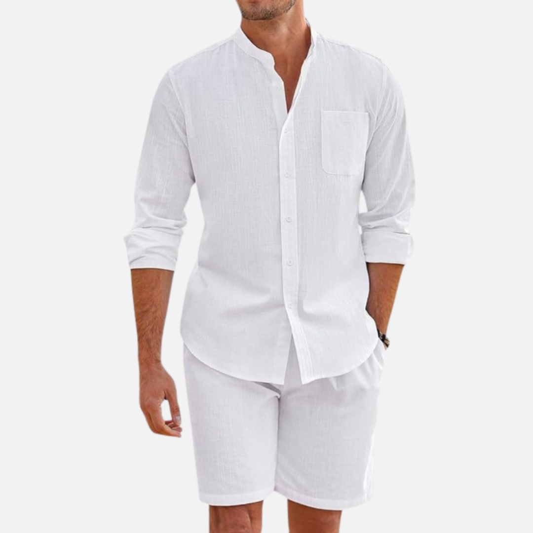 Men's Two-Piece Relaxed Linen Summer Outfit for Casual Wear