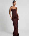Women's Pleated Maxi Dress Off-Shoulder Cinched Waist Sling Dress
