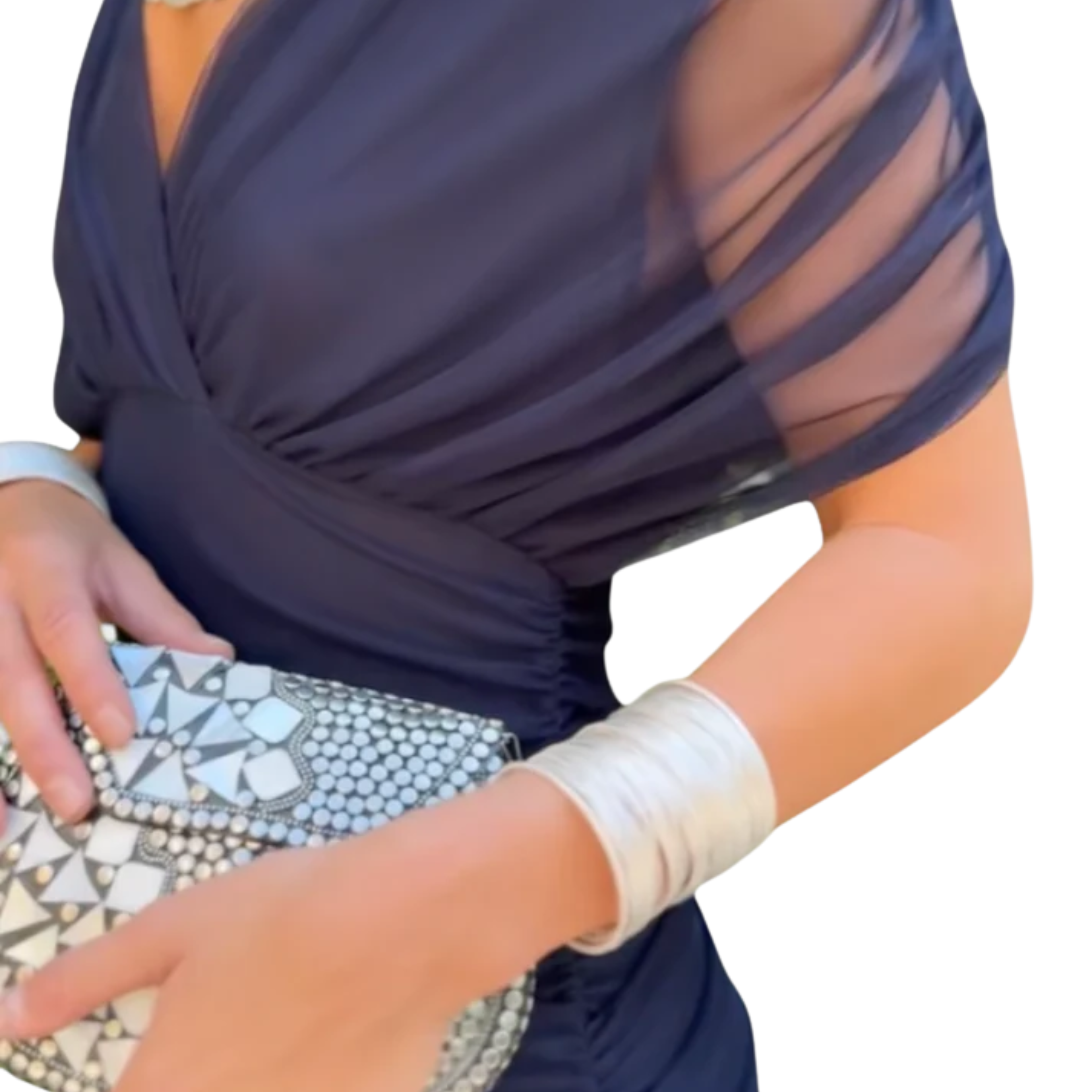 Women's Flared Maxi Dress Ruched Bust V-Neck Flutter Sleeve Formal