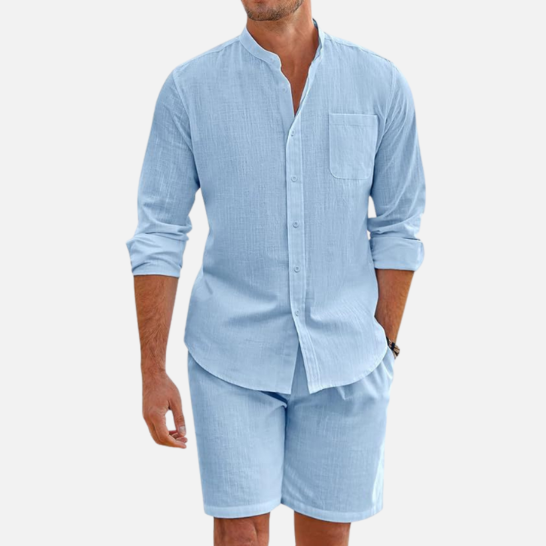 Men's Two-Piece Relaxed Linen Summer Outfit for Casual Wear