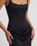 Women's Pleated Maxi Dress Off-Shoulder Cinched Waist Sling Dress