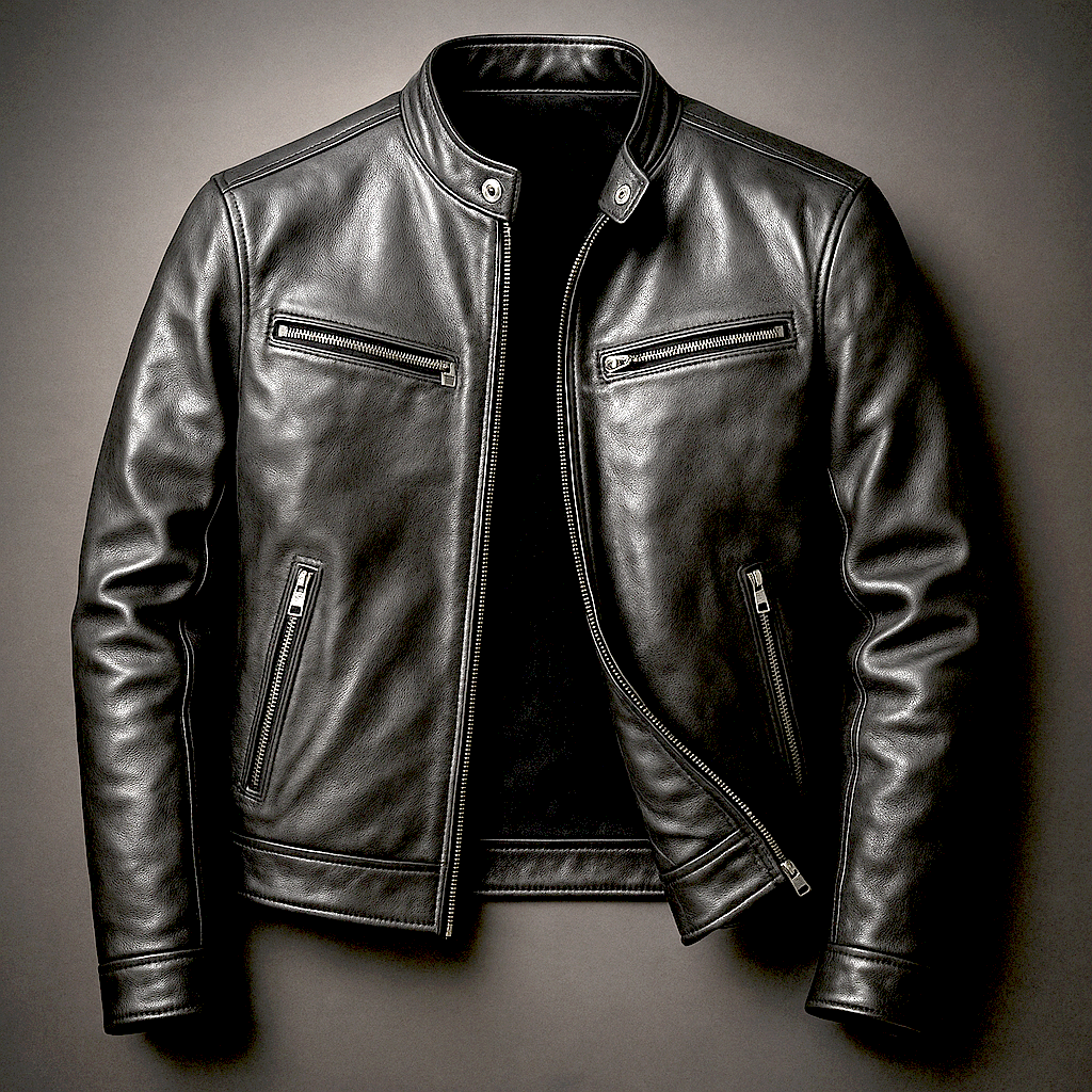 Men's Vintage Leather Jacket Genuine Cotton Lined Classic Zippered
