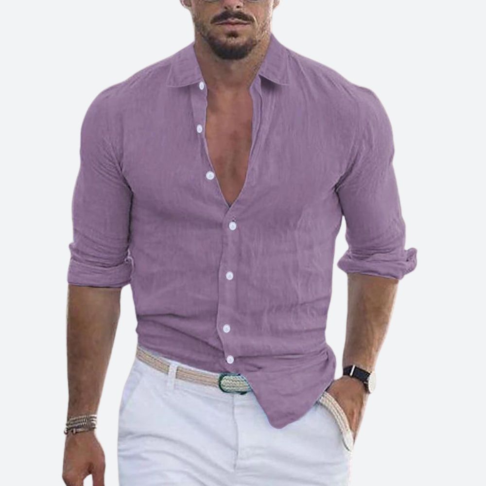 Men's Slim Fit Open Collar Linen Shirt Summer Style