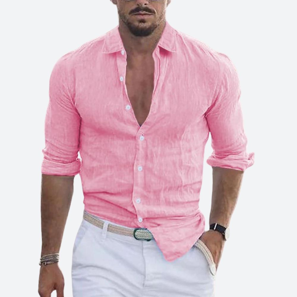 Men's Slim Fit Open Collar Linen Shirt Summer Style