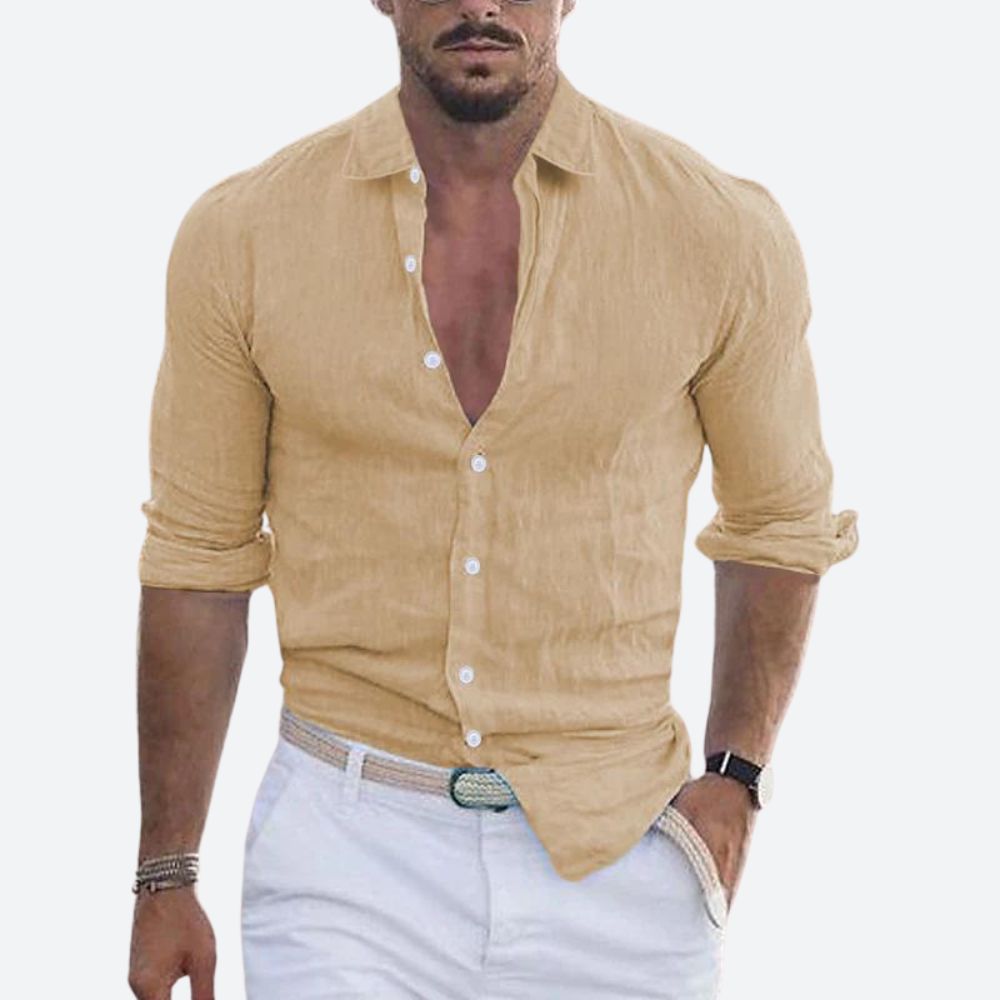 Men's Slim Fit Open Collar Linen Shirt Summer Style