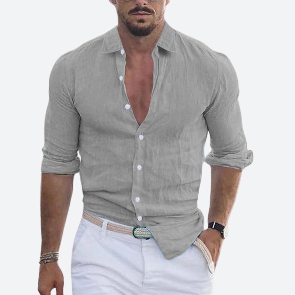 Men's Slim Fit Open Collar Linen Shirt Summer Style