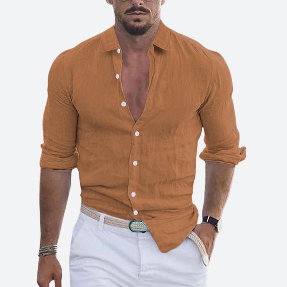 Men's Slim Fit Open Collar Linen Shirt Summer Style