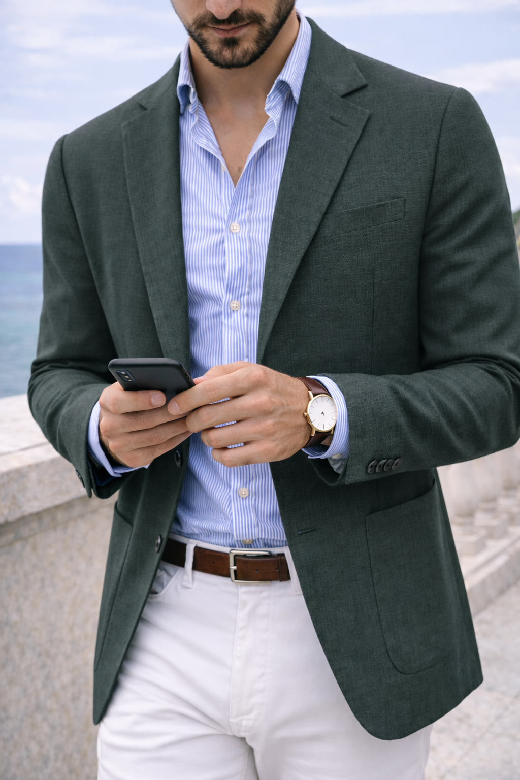 Men's Knit Blazer Smart Casual Structured Regular Fit Jacket