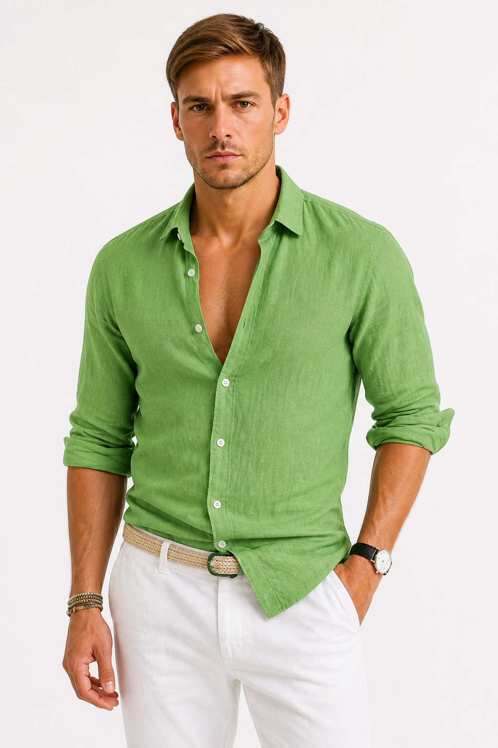Men's Classic Oxford Linen Shirt for Smart Casual Wear