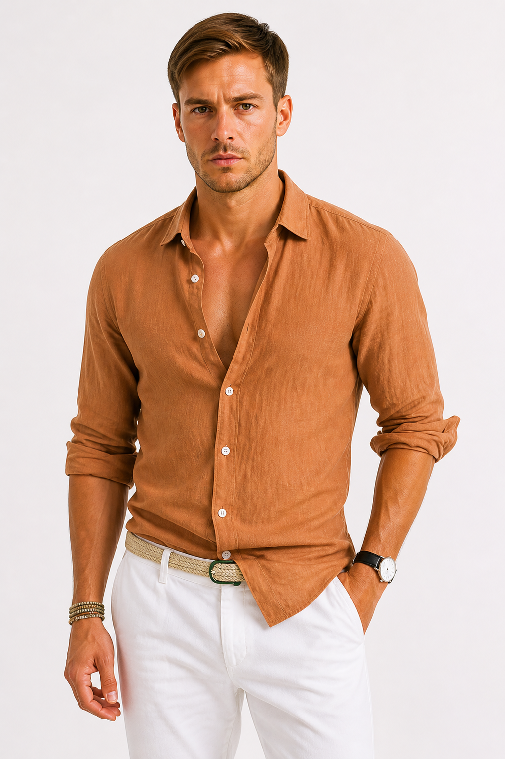 Men's Classic Oxford Linen Shirt for Smart Casual Wear
