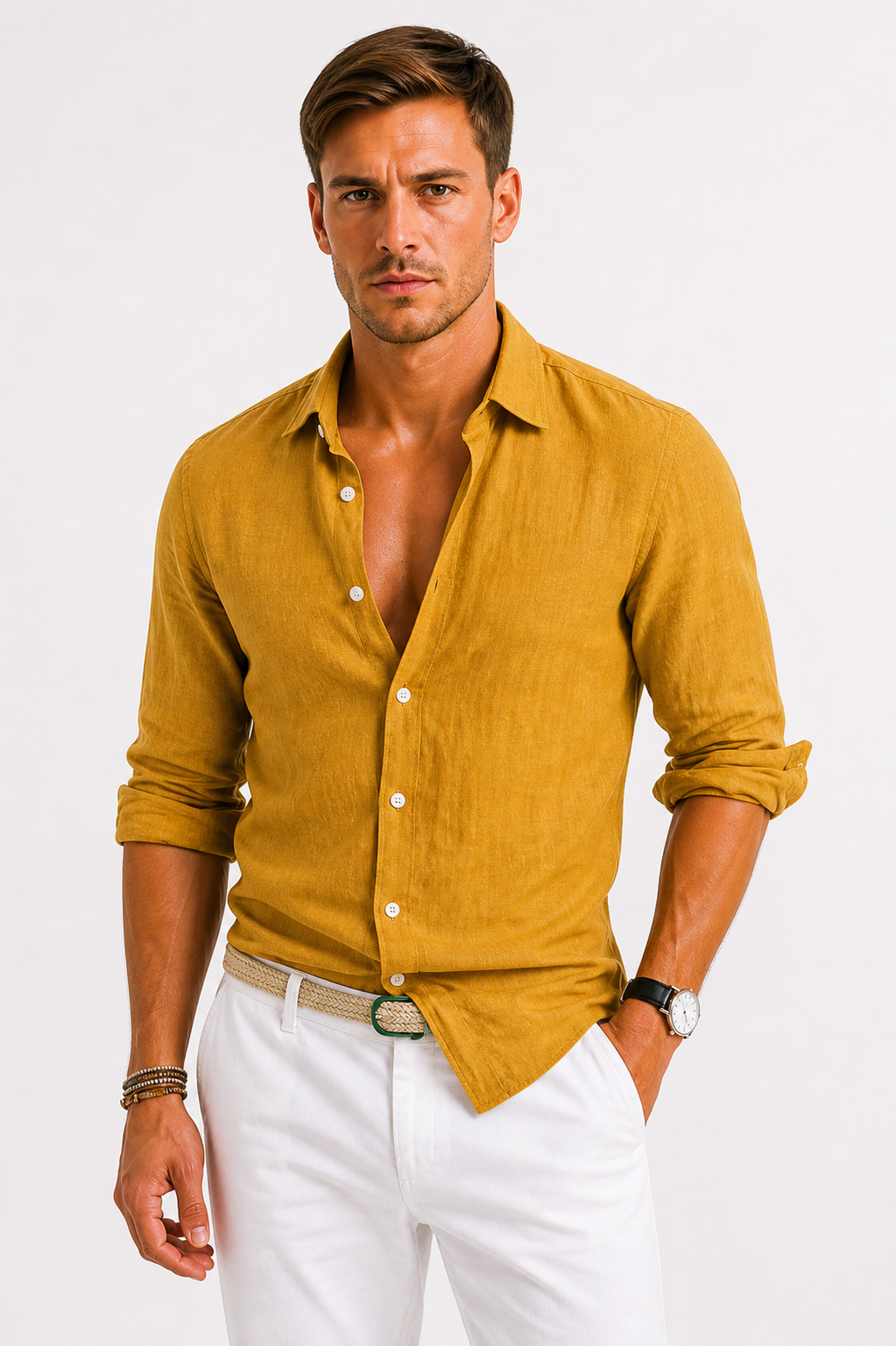 Men's Classic Oxford Linen Shirt for Smart Casual Wear