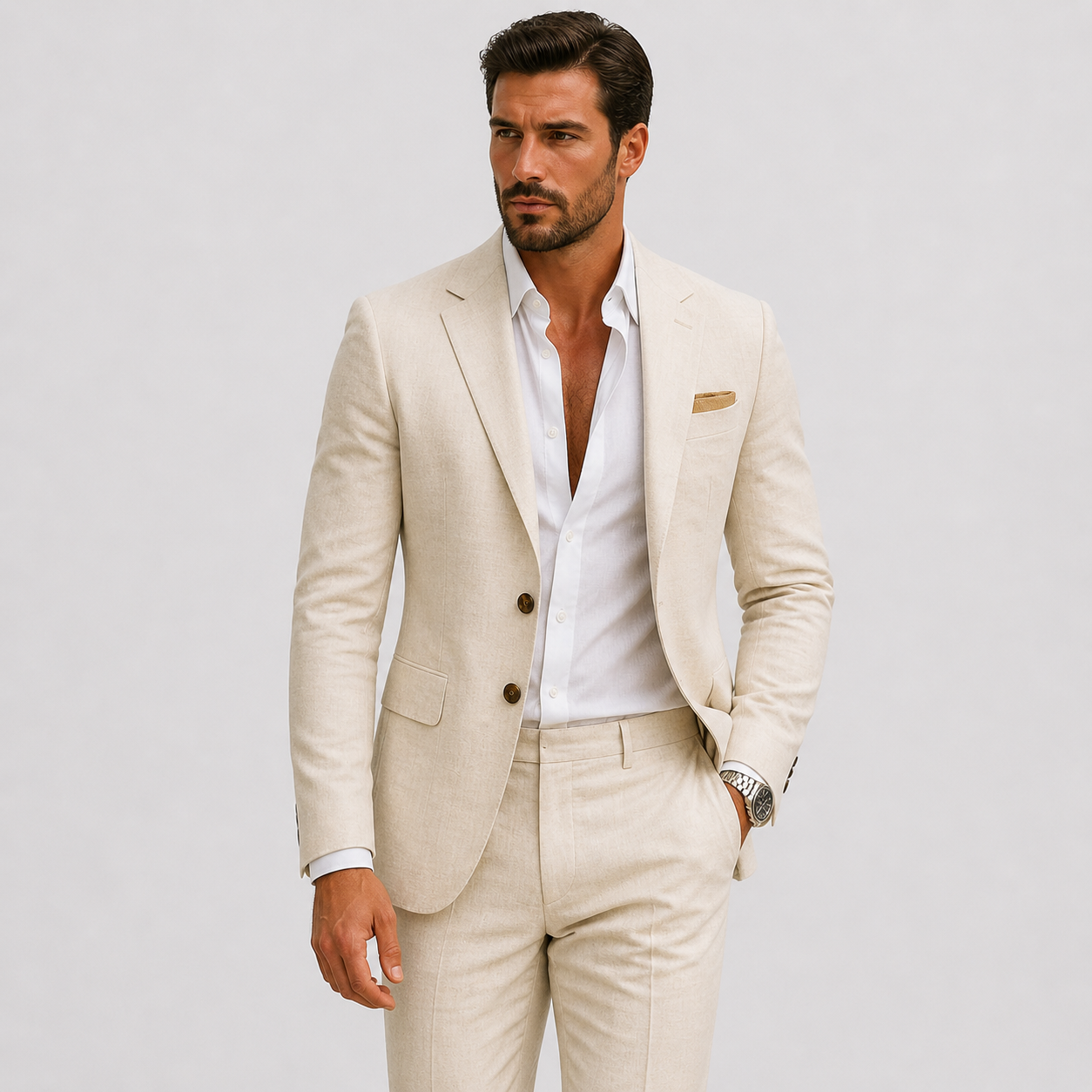 Men's Tailored Linen Suit for Summer Weddings and Smart Occasions