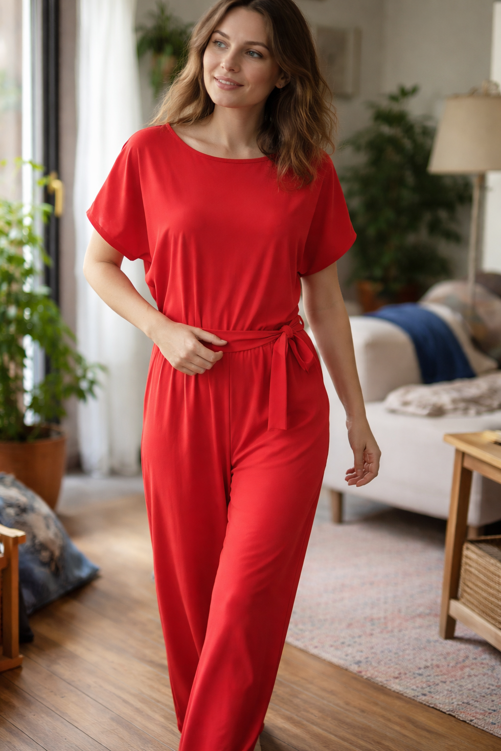 Women's Wide-Leg Belted Jumpsuit Relaxed Fit Summer Style