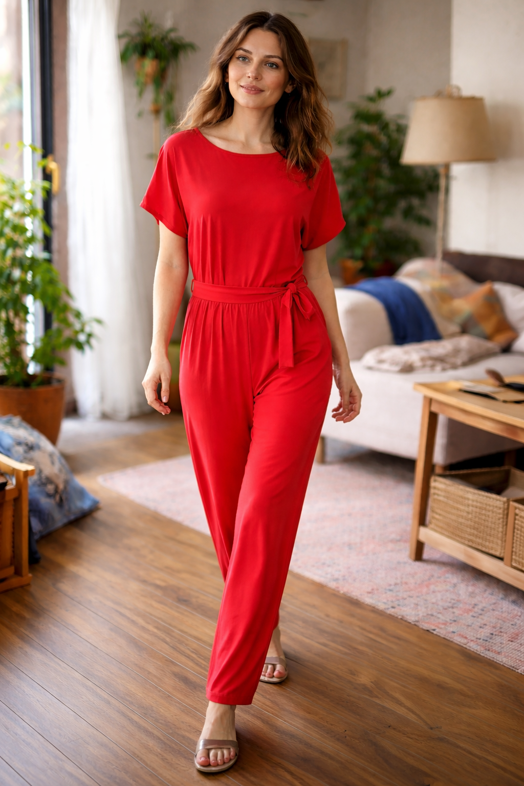 Women's Wide-Leg Belted Jumpsuit Relaxed Fit Summer Style