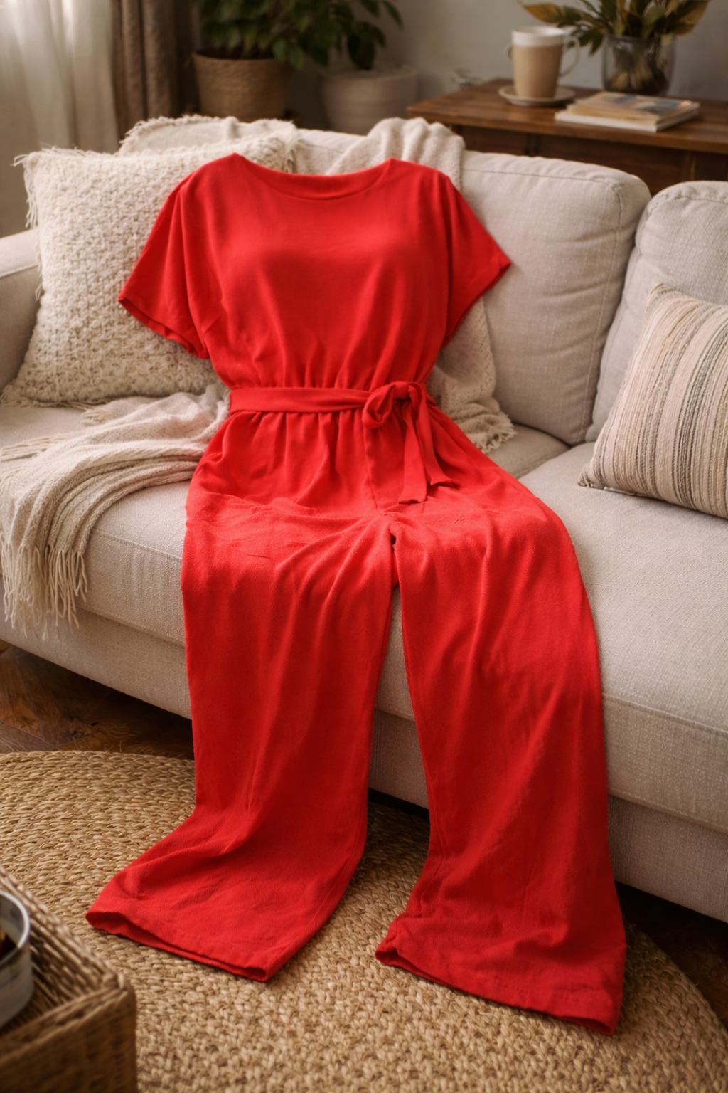 Women's Wide-Leg Belted Jumpsuit Relaxed Fit Summer Style