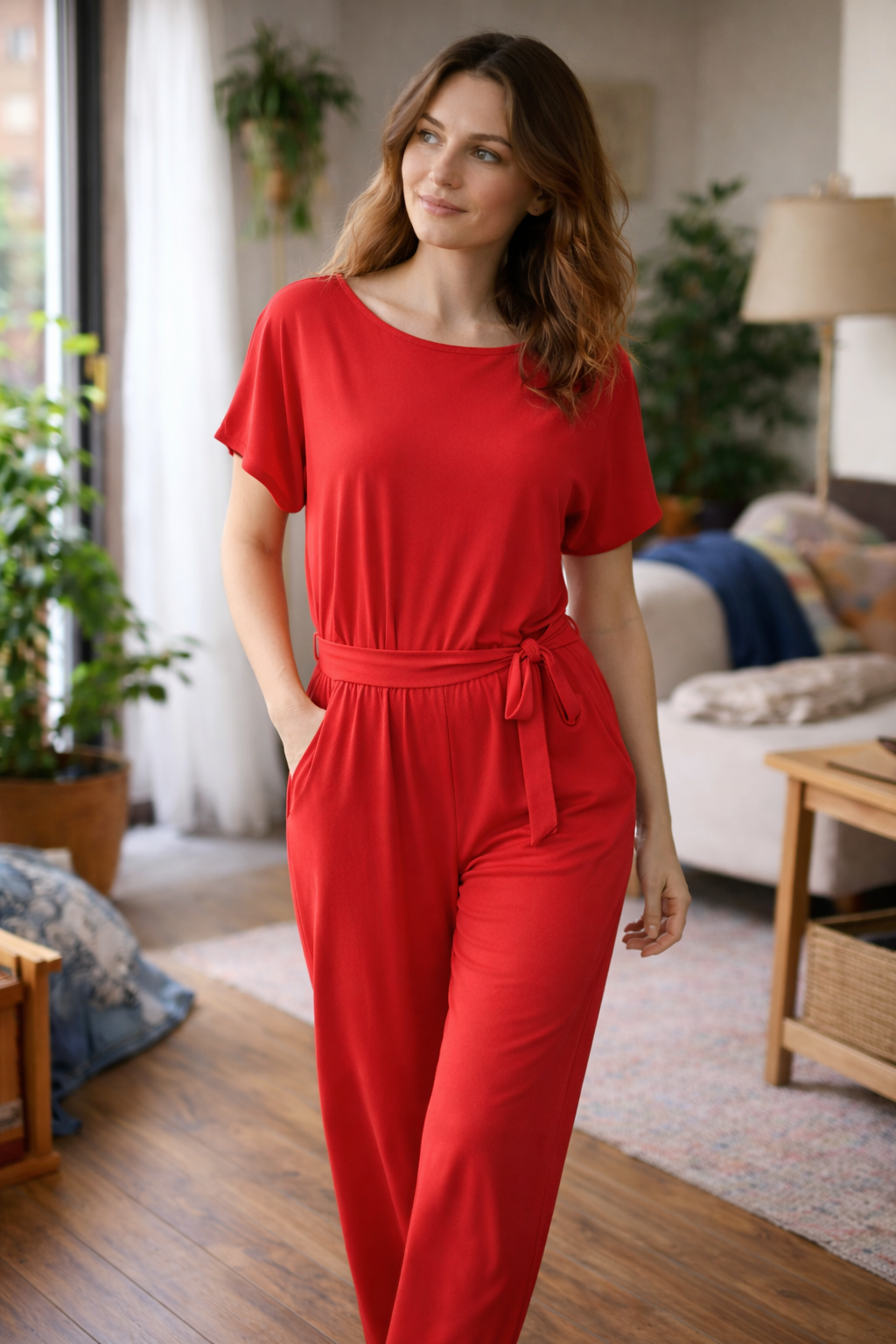 Women's Wide-Leg Belted Jumpsuit Relaxed Fit Summer Style