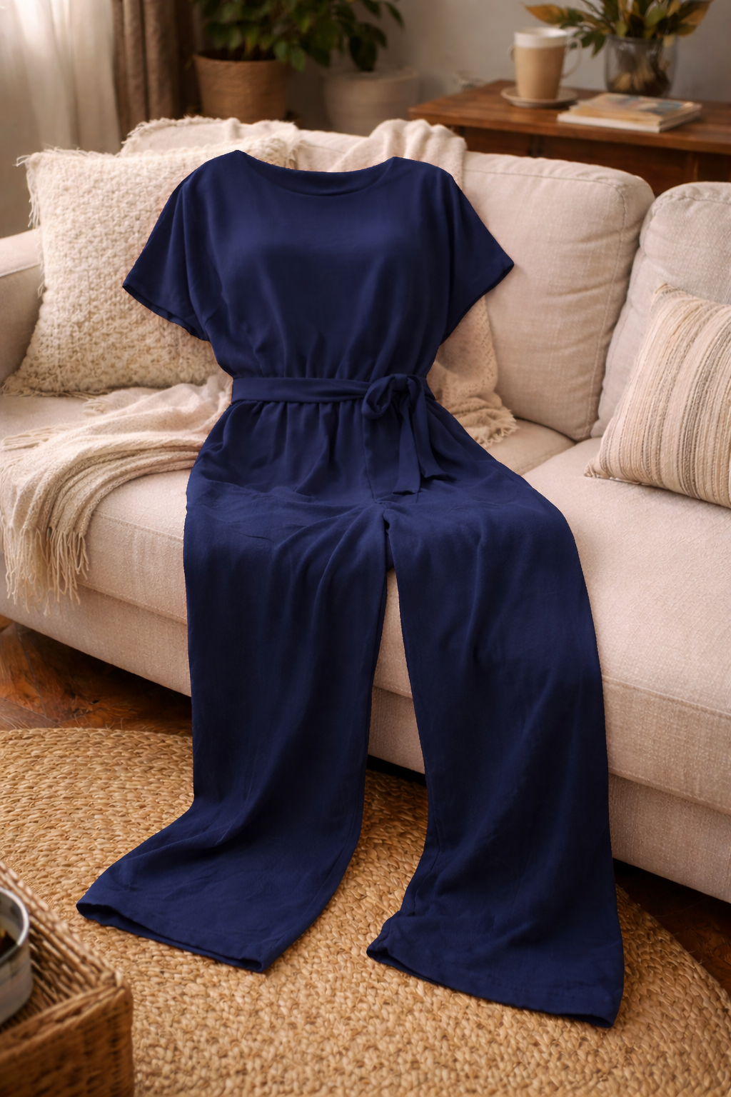 Women's Wide-Leg Belted Jumpsuit Relaxed Fit Summer Style