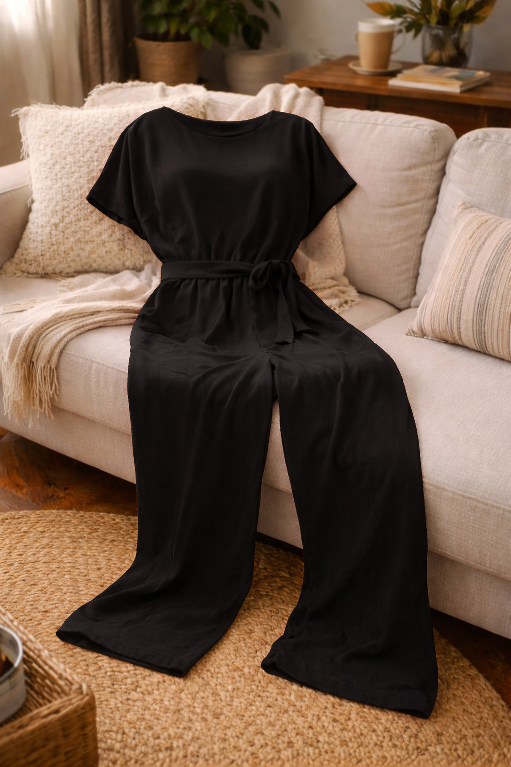 Women's Wide-Leg Belted Jumpsuit Relaxed Fit Summer Style