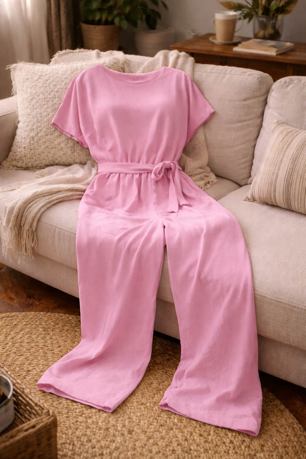 Women's Wide-Leg Belted Jumpsuit Relaxed Fit Summer Style