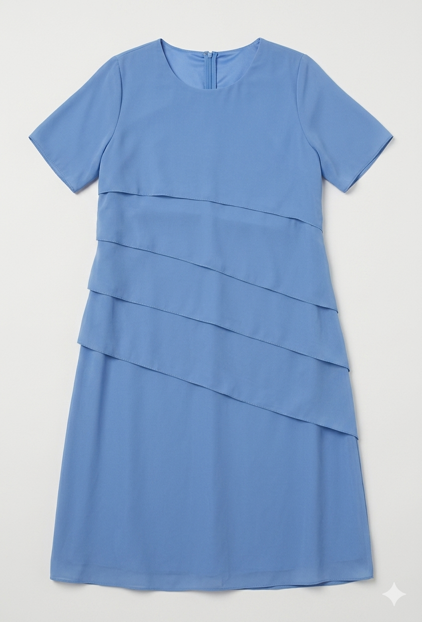 Women's Chiffon Evening Dress with Layered Short Sleeve Detail