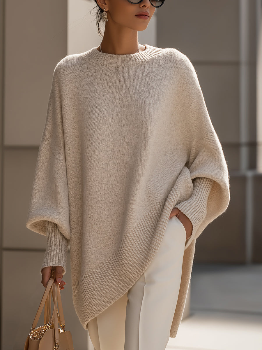 Women's Soft Oversized Knit Sweater Draped Relaxed Pullover