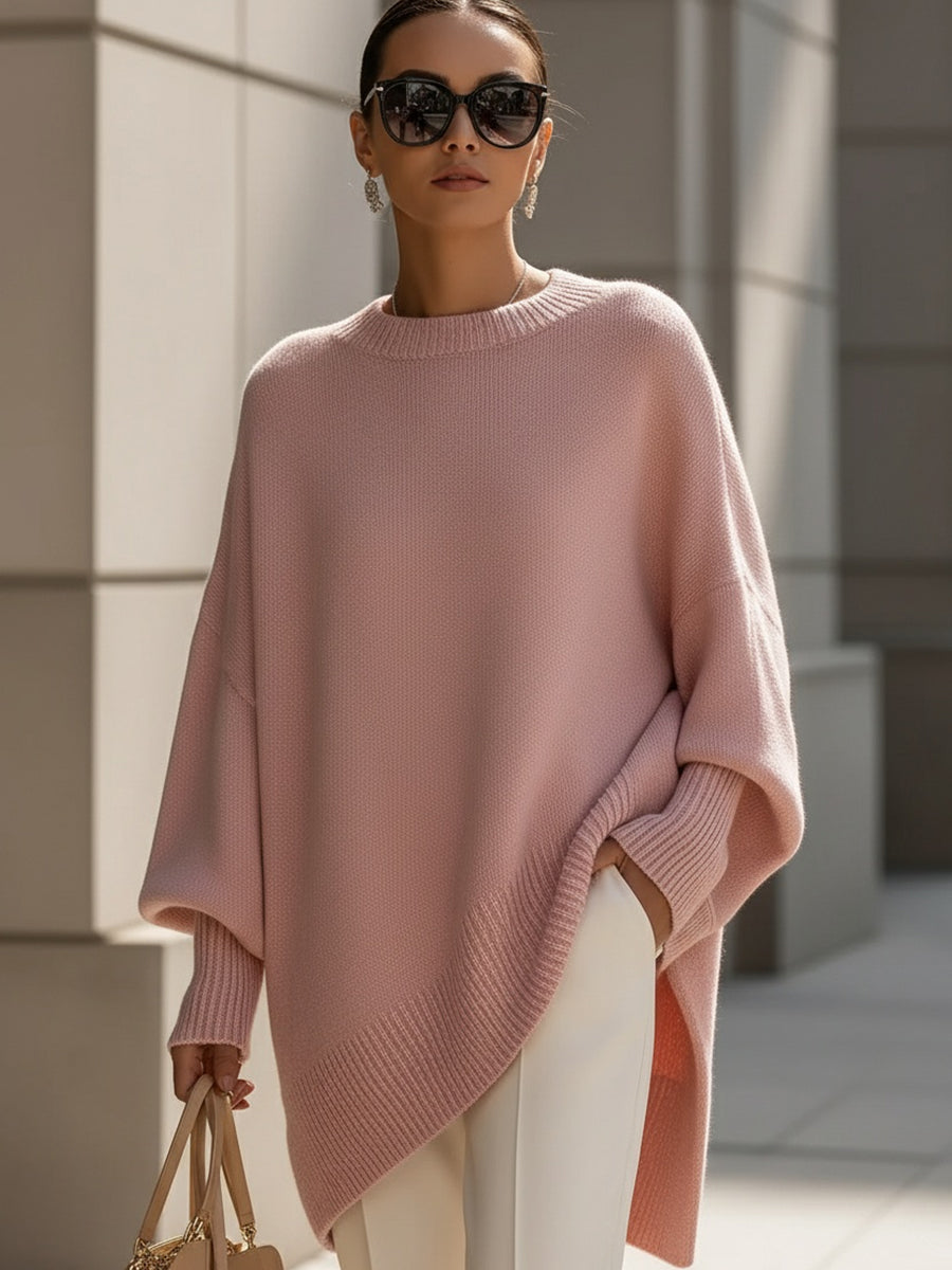Women's Soft Oversized Knit Sweater Draped Relaxed Pullover