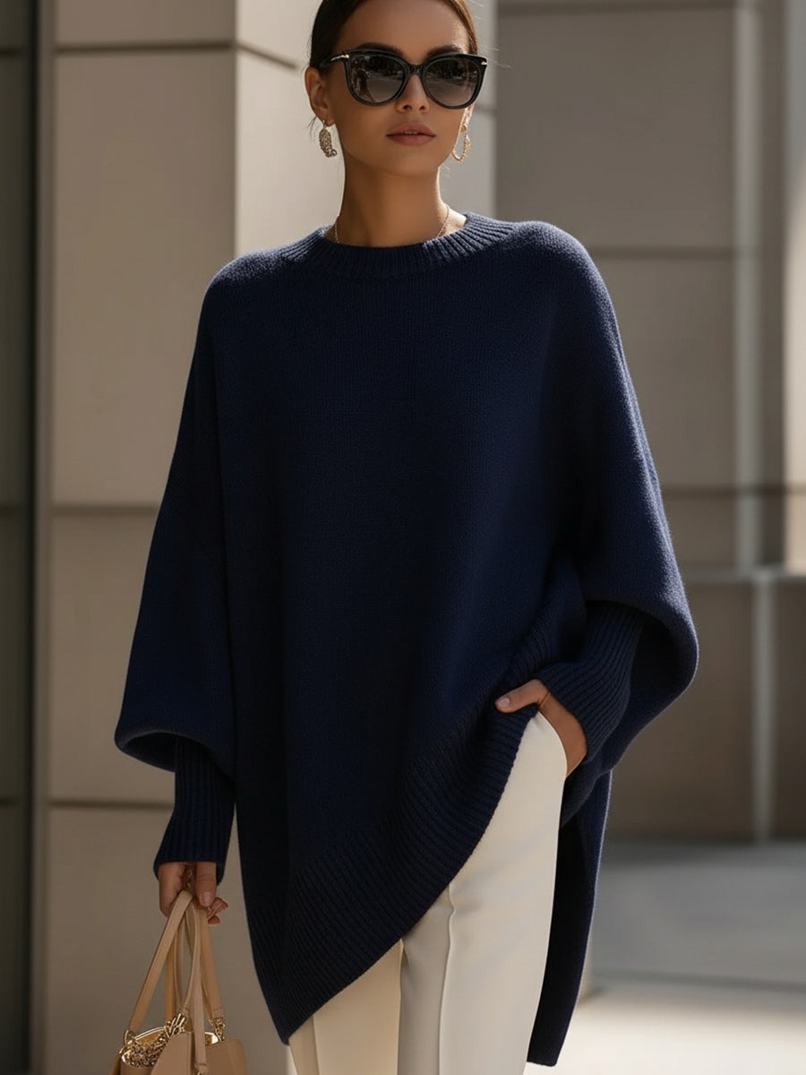 Women's Soft Oversized Knit Sweater Draped Relaxed Pullover