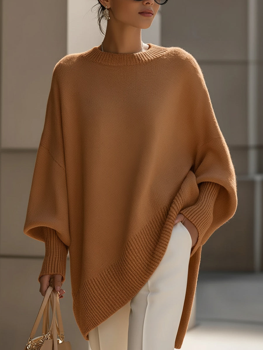 Women's Soft Oversized Knit Sweater Draped Relaxed Pullover