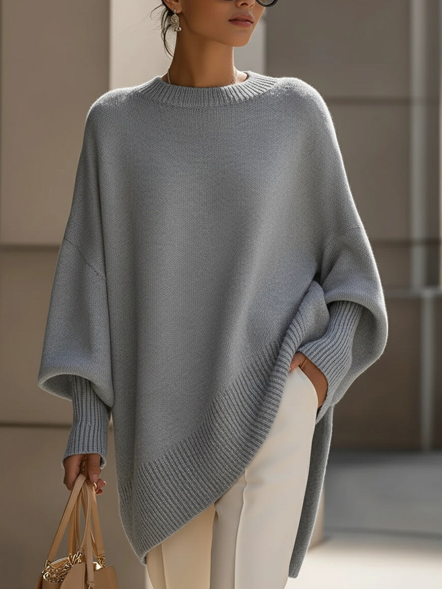 Women's Soft Oversized Knit Sweater Draped Relaxed Pullover