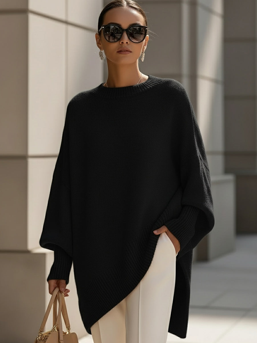Women's Soft Oversized Knit Sweater Draped Relaxed Pullover