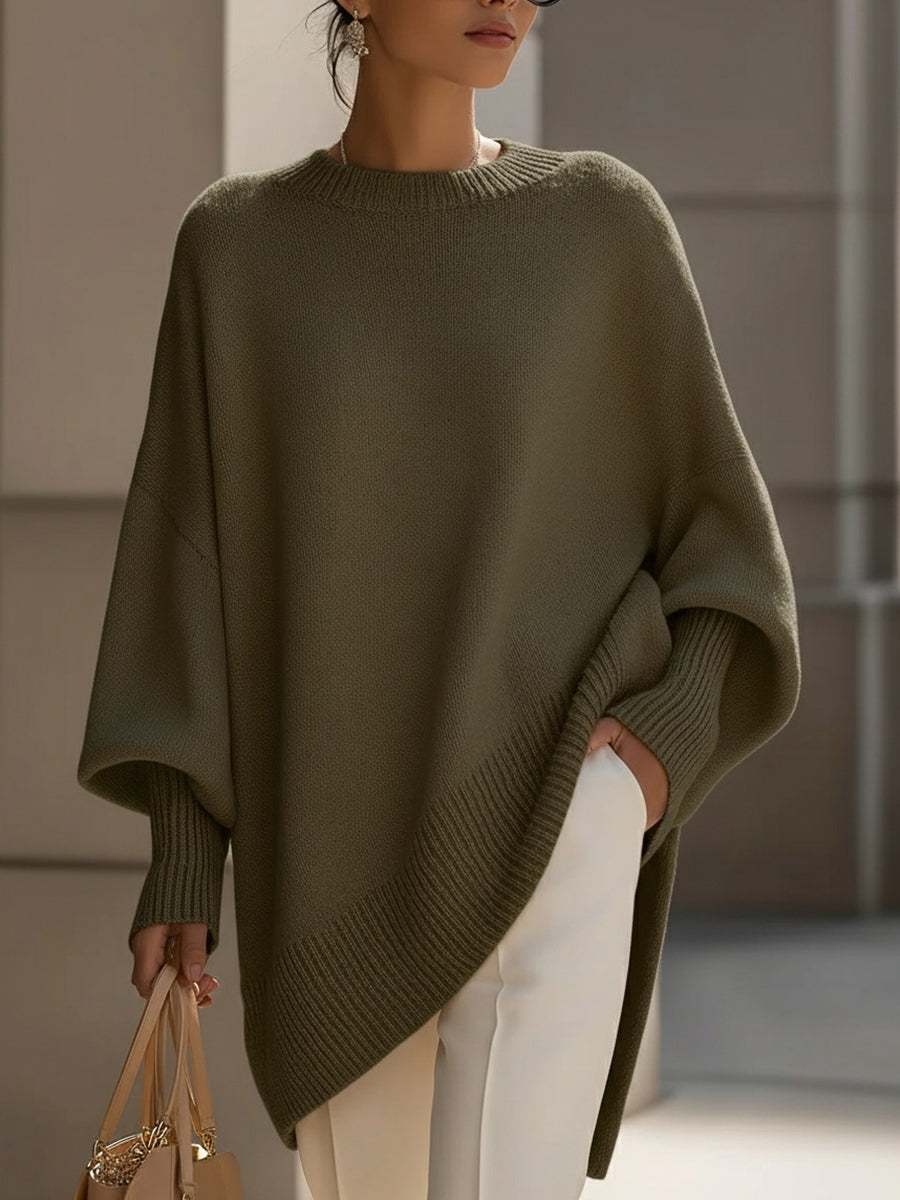 Women's Soft Oversized Knit Sweater Draped Relaxed Pullover