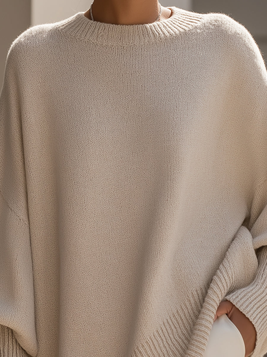 Women's Soft Oversized Knit Sweater Draped Relaxed Pullover