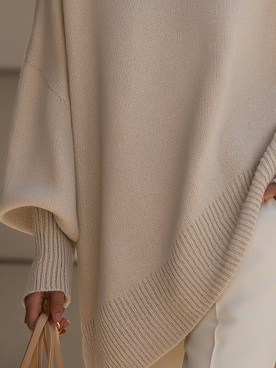 Women's Soft Oversized Knit Sweater Draped Relaxed Pullover