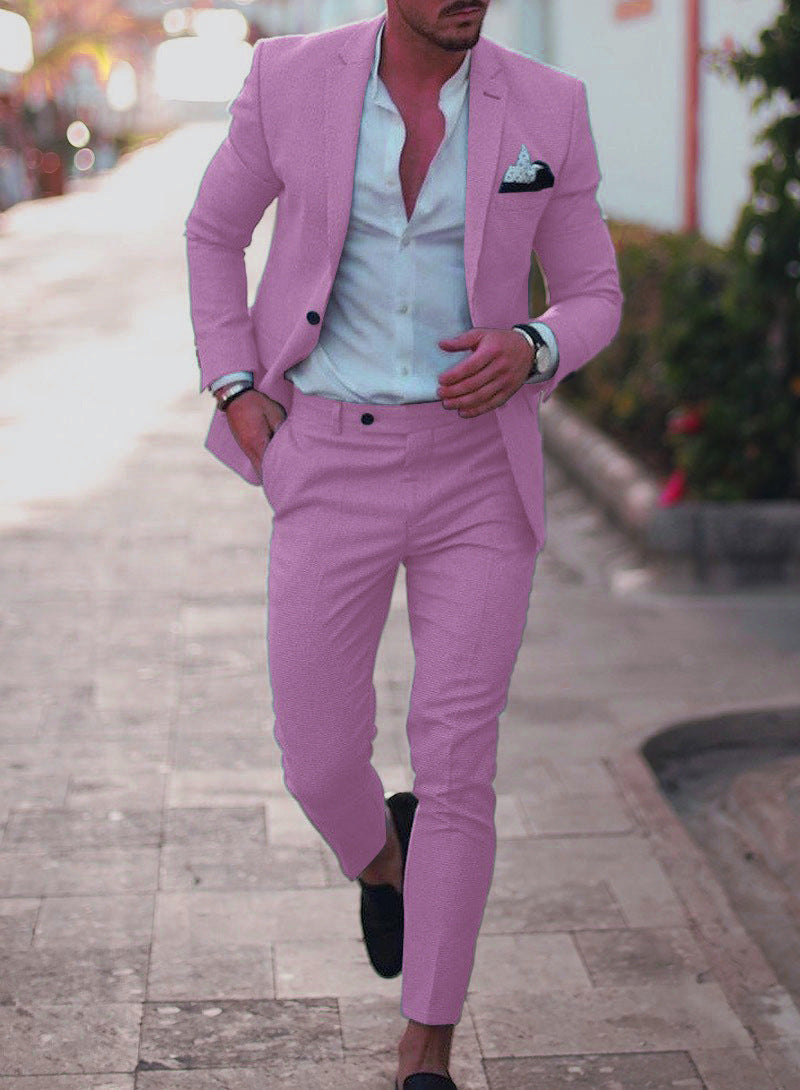 Men's Premium Linen Two-Piece Suit Slim Fit Wedding Suit