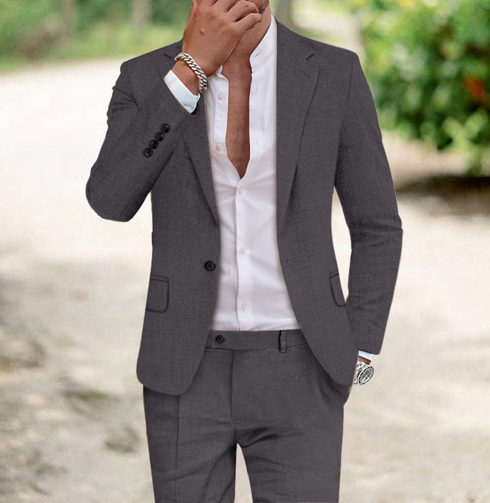 Men's Premium Linen Two-Piece Suit Slim Fit Wedding Suit