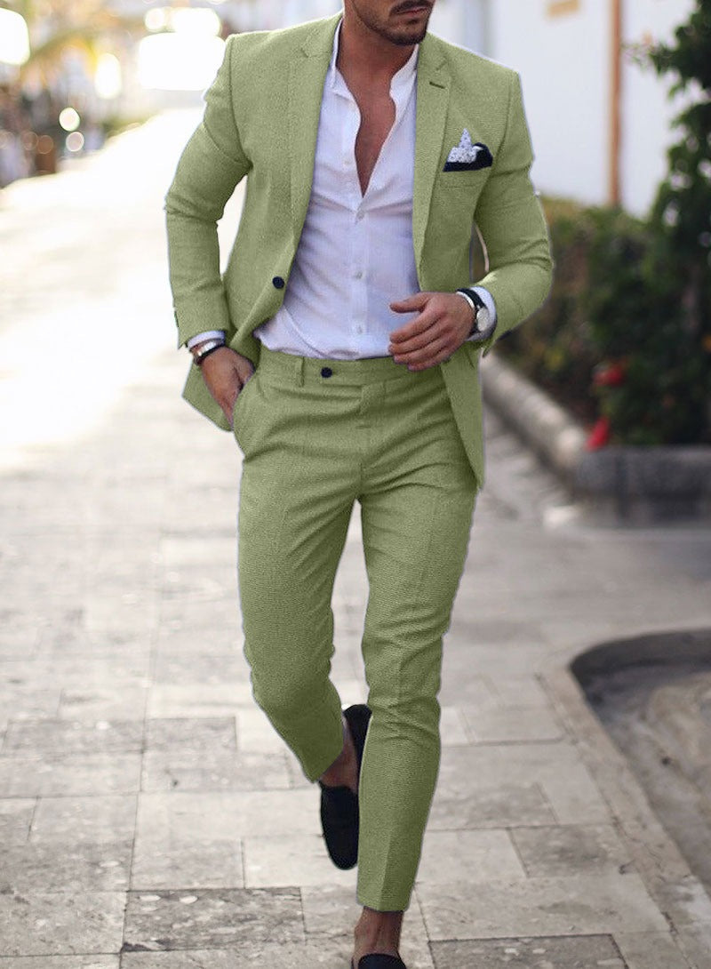 Men's Premium Linen Two-Piece Suit Slim Fit Wedding Suit