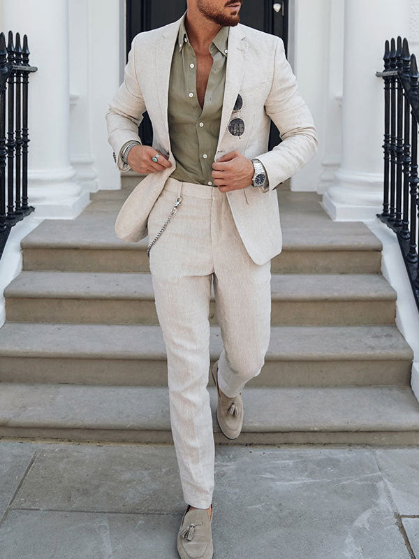 Men's Premium Linen Two-Piece Suit Slim Fit Wedding Suit